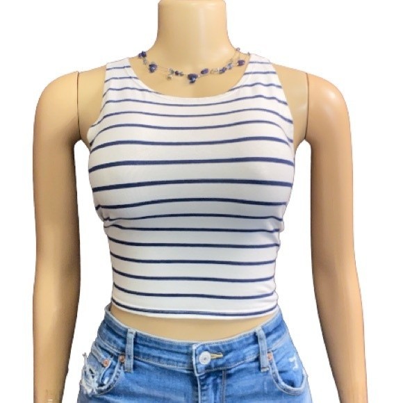 Forever 21 crop top white Blue striped size XL - Picture 4 of 9